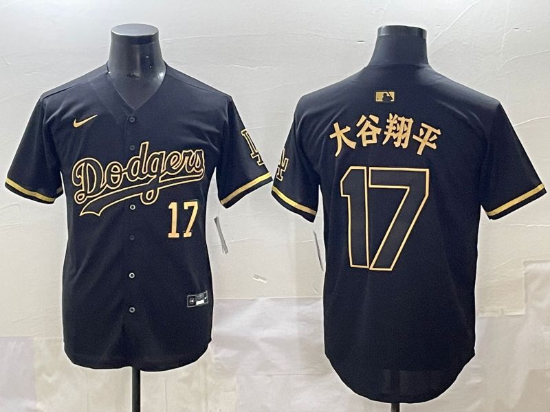 Men 2025 Los Angeles Dodgers #17 Ohtani Black Gold Five generations Nike MLB Jersey style 1